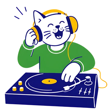 Cartoon DJ Cat with Headphones
