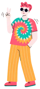 Hippie person in tie-dye shirt