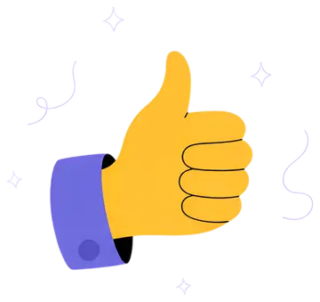 Yellow thumbs up icon with purple sleeve