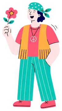 Cheerful hippie with flower and fringed vest