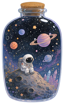 Astronaut in a Glass Bottle with Cosmic Landscape
