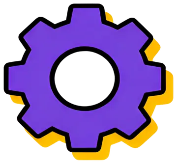 Purple gear icon with yellow accents