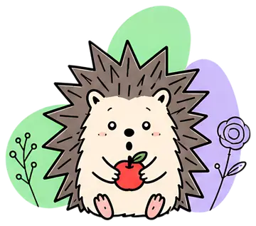 Surprised hedgehog holding a red apple