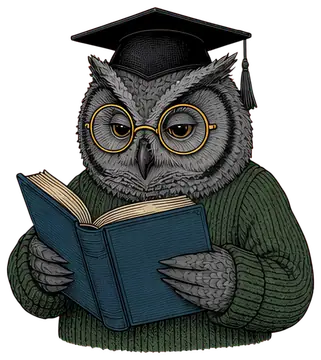 Wise owl in graduation cap with book
