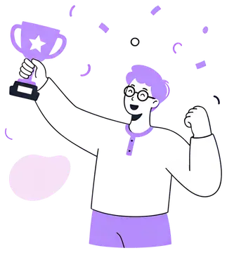 Freelancer Celebrating with Trophy and Confetti