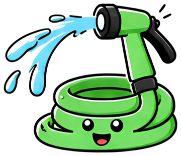 Playful green hose with water spray