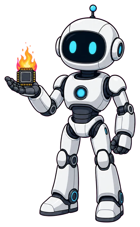 Robot Holding Glowing Chip with Flame