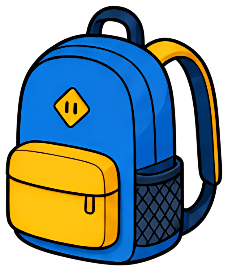 A vibrant blue backpack with a yellow front pocket and accents, featuring a mesh side pocket. The design includes a diamond-shaped emblem on the front, conveying a playful, youthful style.