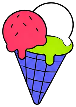 Cartoon Ice Cream Cone with Strawberry and Vanilla