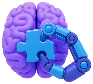 3D Brain with Robotic Hand Holding Puzzle