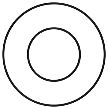 A simple flat washer design featuring a thin circular ring structure with a clean and smooth rim. The icon displays two concentric circles, showcasing a central hole and a minimalist style.