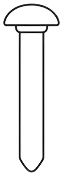 A straightforward black outline of a rivet featuring a smooth domed head and cylindrical body, presented in a side view. The design includes minimal detail, highlighting the rivet's shape against a no
